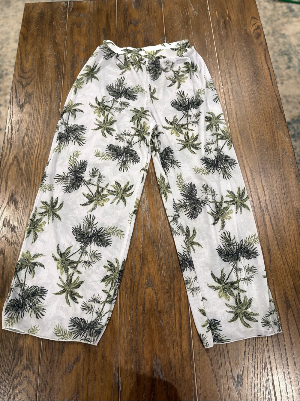 2 Coverup Pants: White Palm-Print & Floral Kids Swim Coverup Pants